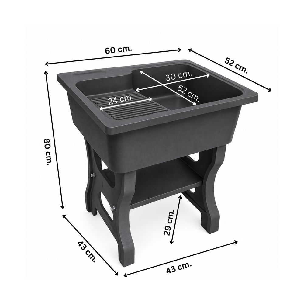 อ่างล้างจานขาตั้ง หินควอตซ์ 1 หลุม 1 ที่พัก DINOSAUR WASHTUB ขนาด 80X60X23ซม. สีดำ